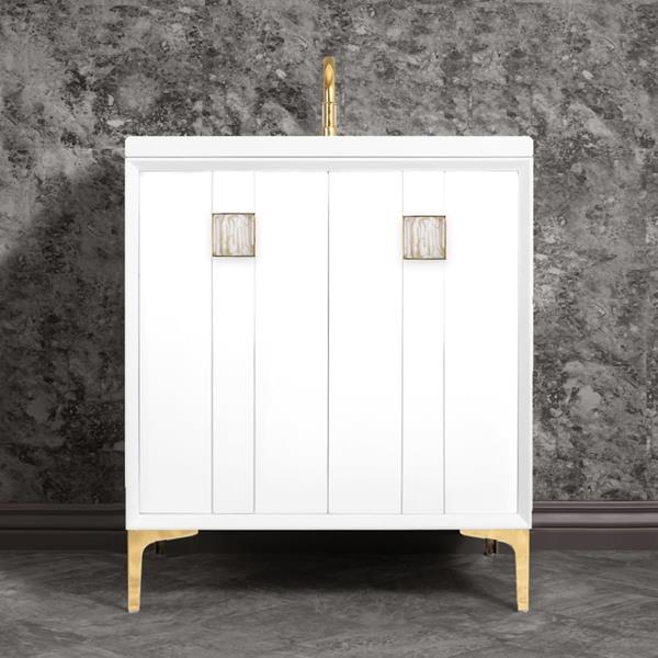 Linkasink - Tuxedo With 3 Inch White Tiger Prism Artisan Glass Hardware 30 Inch Wide White Vanity