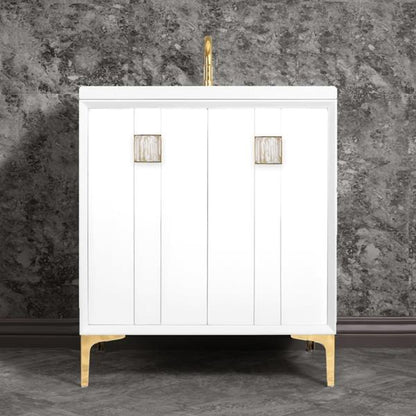 Linkasink - Tuxedo With 3 Inch White Tiger Prism Artisan Glass Hardware 30 Inch Wide White Vanity