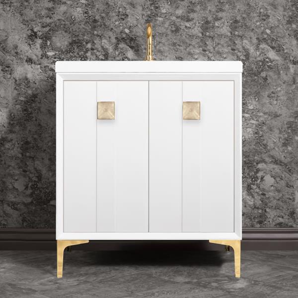Linkasink - Tuxedo With 3 Inch Eglomise Prism Artisan Glass Hardware 30 Inch Wide White Vanity