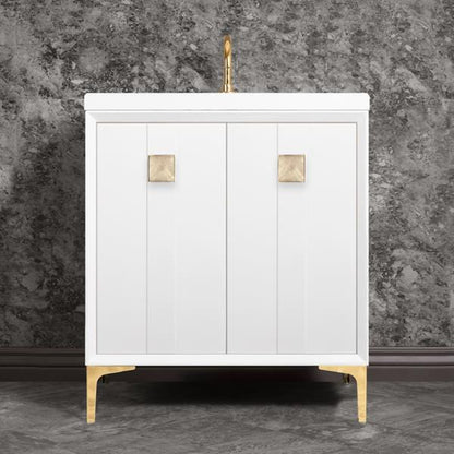 Linkasink - Tuxedo With 3 Inch Eglomise Prism Artisan Glass Hardware 30 Inch Wide White Vanity