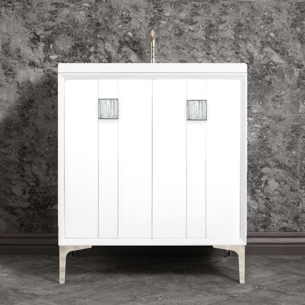 Linkasink - Tuxedo With 3 Inch White Tiger Prism Artisan Glass Hardware 30 Inch Wide White Vanity