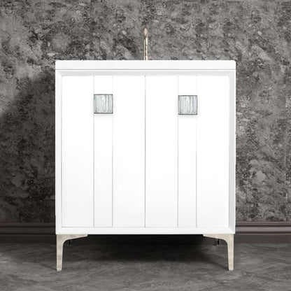 Linkasink - Tuxedo With 3 Inch White Tiger Prism Artisan Glass Hardware 30 Inch Wide White Vanity