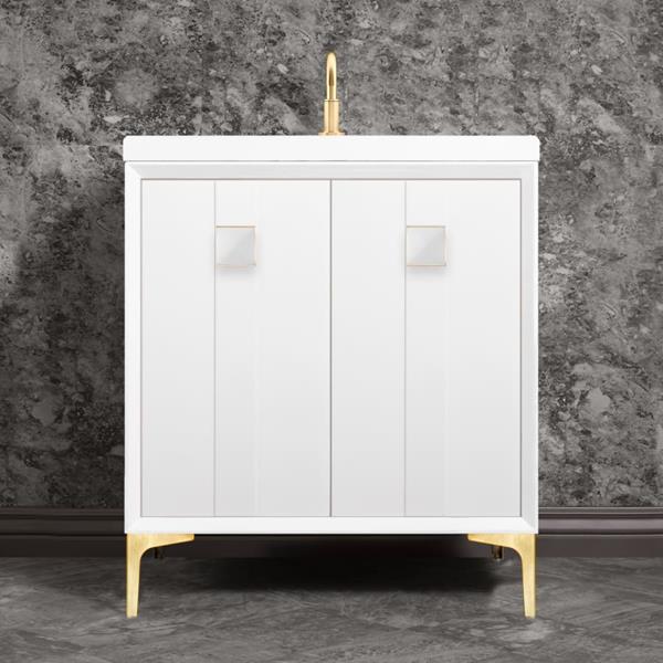 Linkasink - Tuxedo With 3 Inch White Prism Artisan Glass Hardware 30 Inch Wide White Vanity