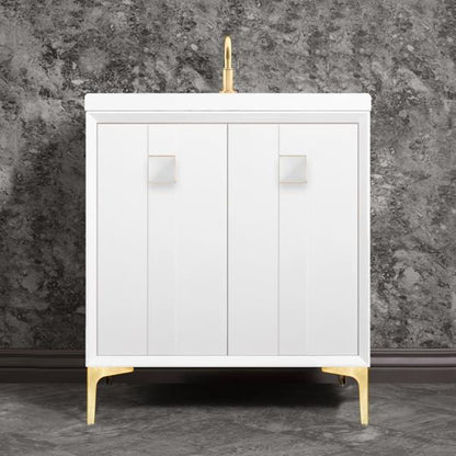 Linkasink - Tuxedo With 3 Inch White Prism Artisan Glass Hardware 30 Inch Wide White Vanity