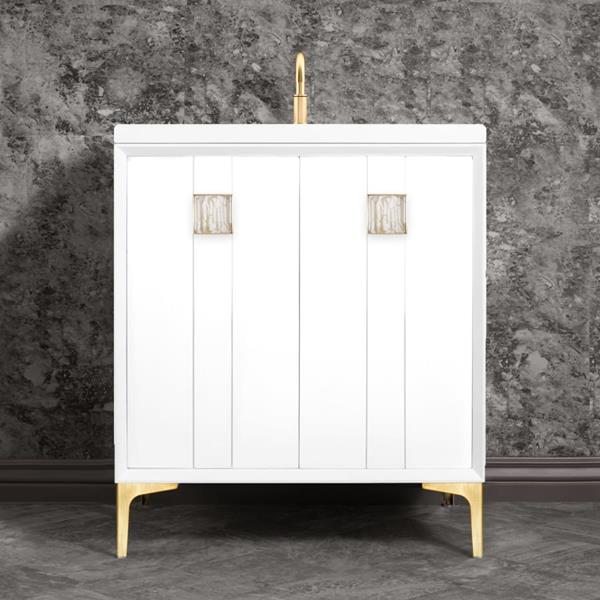 Linkasink - Tuxedo With 3 Inch White Tiger Prism Artisan Glass Hardware 30 Inch Wide White Vanity