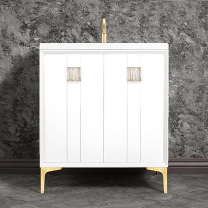 Linkasink - Tuxedo With 3 Inch White Tiger Prism Artisan Glass Hardware 30 Inch Wide White Vanity