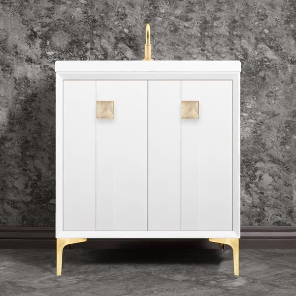 Linkasink - Tuxedo With 3 Inch Eglomise Prism Artisan Glass Hardware 30 Inch Wide White Vanity