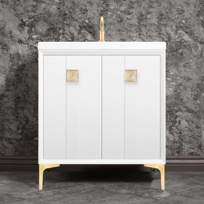 Linkasink - Tuxedo With 3 Inch Eglomise Prism Artisan Glass Hardware 30 Inch Wide White Vanity