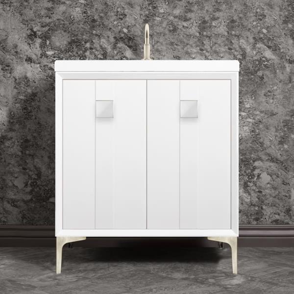 Linkasink - Tuxedo With 3 Inch White Prism Artisan Glass Hardware 30 Inch Wide White Vanity