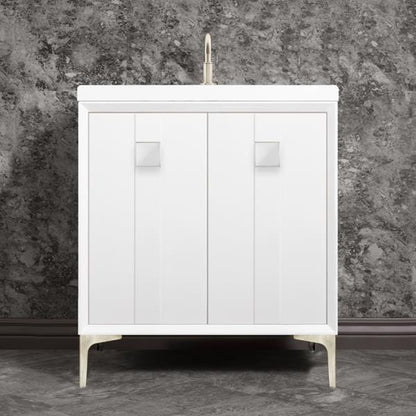 Linkasink - Tuxedo With 3 Inch White Prism Artisan Glass Hardware 30 Inch Wide White Vanity