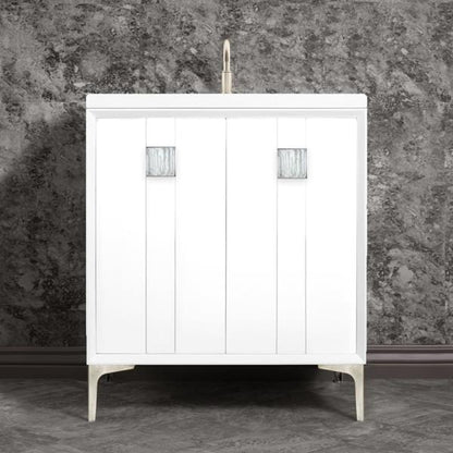 Linkasink - Tuxedo With 3 Inch White Tiger Prism Artisan Glass Hardware 30 Inch Wide White Vanity