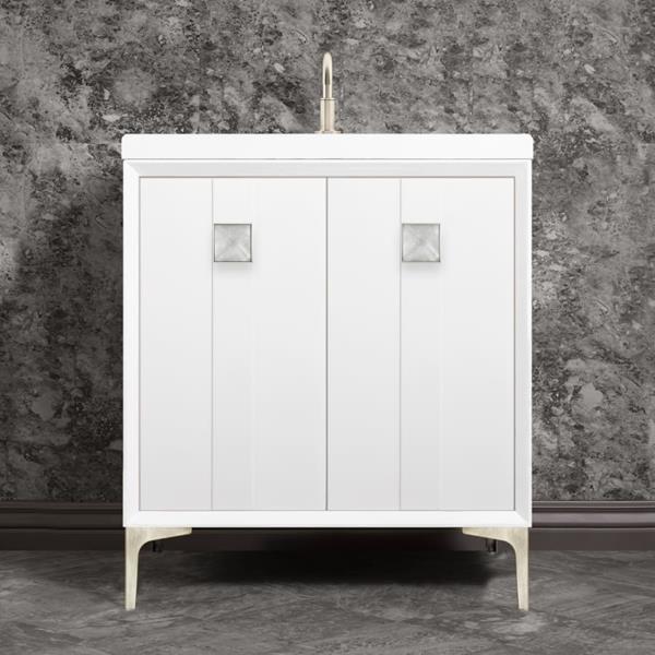 Linkasink - Tuxedo With 3 Inch Eglomise Prism Artisan Glass Hardware 30 Inch Wide White Vanity