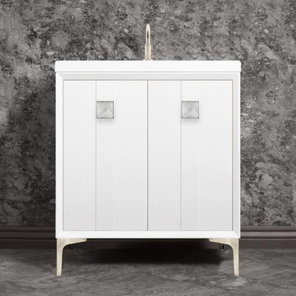 Linkasink - Tuxedo With 3 Inch Eglomise Prism Artisan Glass Hardware 30 Inch Wide White Vanity