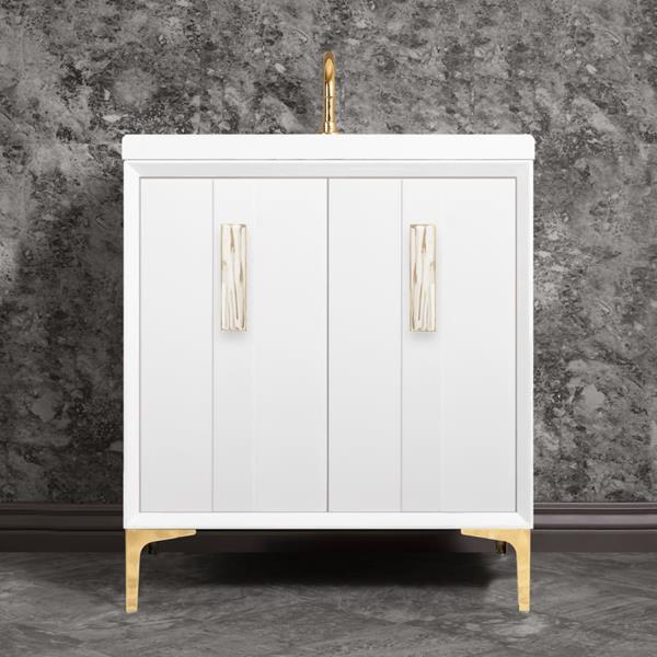 Linkasink - Tuxedo With 8 Inch White White Tiger Prism Artisan Glass Hardware 30 Inch Wide White Vanity