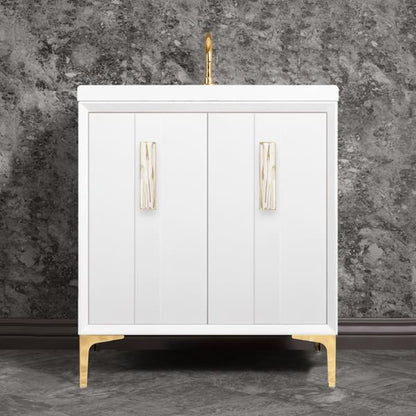 Linkasink - Tuxedo With 8 Inch White White Tiger Prism Artisan Glass Hardware 30 Inch Wide White Vanity