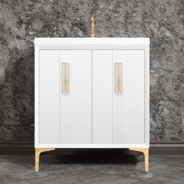 Linkasink - Tuxedo With 8 Inch Eglomise Prism Artisan Glass Hardware 30 Inch Wide White Vanity