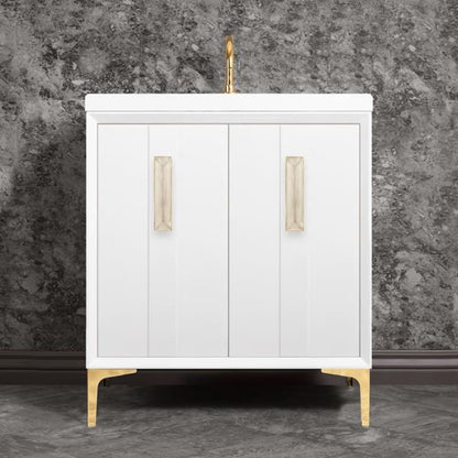 Linkasink - Tuxedo With 8 Inch Eglomise Prism Artisan Glass Hardware 30 Inch Wide White Vanity