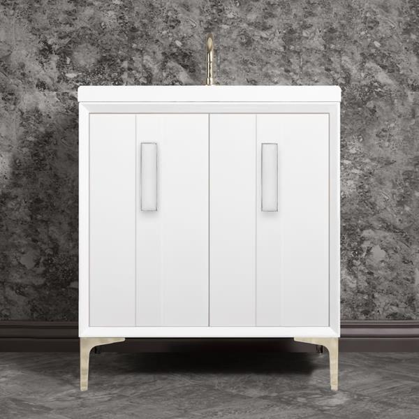 Linkasink - Tuxedo With 8 Inch White Prism Artisan Glass Hardware 30 Inch Wide White Vanity