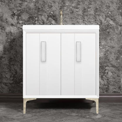 Linkasink - Tuxedo With 8 Inch White Prism Artisan Glass Hardware 30 Inch Wide White Vanity