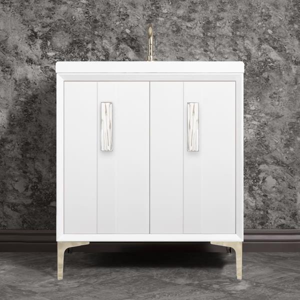 Linkasink - Tuxedo With 8 Inch White White Tiger Prism Artisan Glass Hardware 30 Inch Wide White Vanity