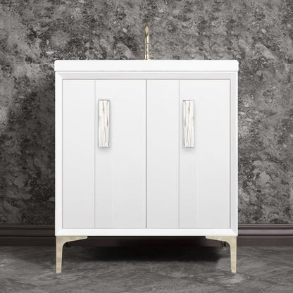Linkasink - Tuxedo With 8 Inch White White Tiger Prism Artisan Glass Hardware 30 Inch Wide White Vanity