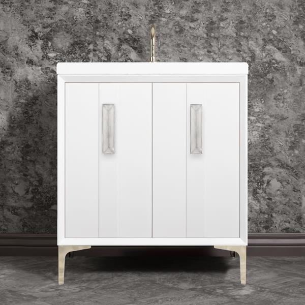 Linkasink - Tuxedo With 8 Inch Eglomise Prism Artisan Glass Hardware 30 Inch Wide White Vanity
