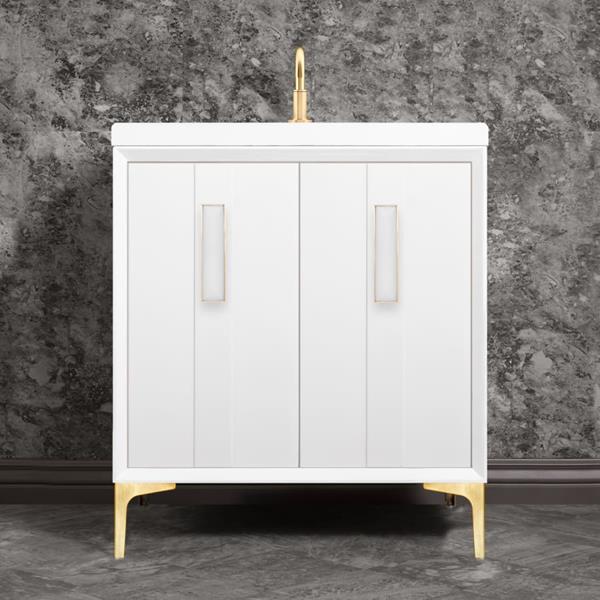 Linkasink - Tuxedo With 8 Inch White Prism Artisan Glass Hardware 30 Inch Wide White Vanity