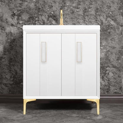 Linkasink - Tuxedo With 8 Inch White Prism Artisan Glass Hardware 30 Inch Wide White Vanity