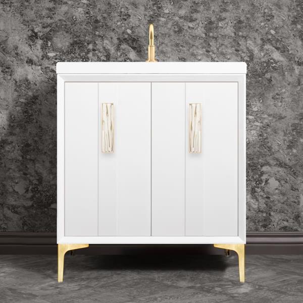 Linkasink - Tuxedo With 8 Inch White White Tiger Prism Artisan Glass Hardware 30 Inch Wide White Vanity