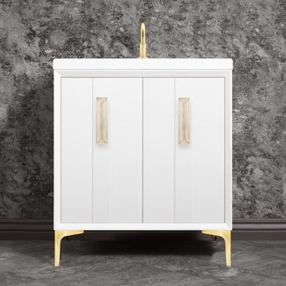 Linkasink - Tuxedo With 8 Inch Eglomise Prism Artisan Glass Hardware 30 Inch Wide White Vanity