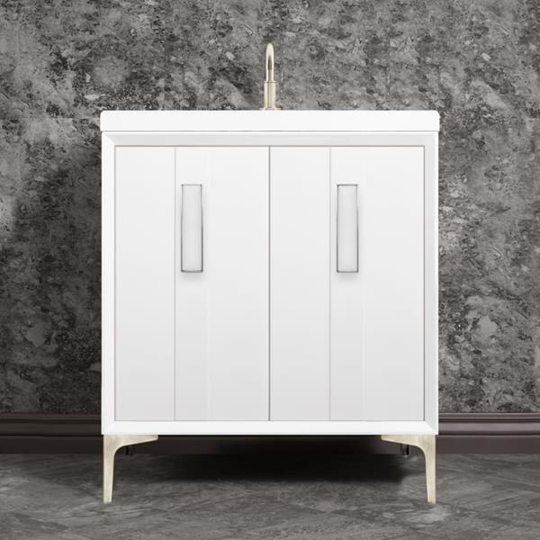 Linkasink - Tuxedo With 8 Inch White Prism Artisan Glass Hardware 30 Inch Wide White Vanity