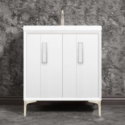 Linkasink - Tuxedo With 8 Inch White Prism Artisan Glass Hardware 30 Inch Wide White Vanity