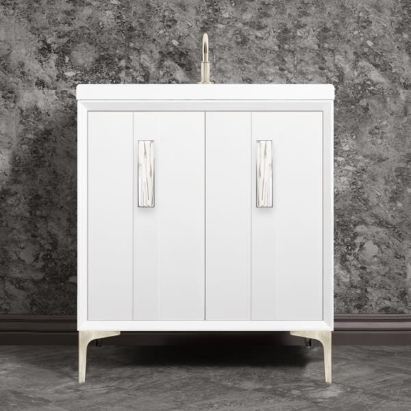 Linkasink - Tuxedo With 8 Inch White White Tiger Prism Artisan Glass Hardware 30 Inch Wide White Vanity