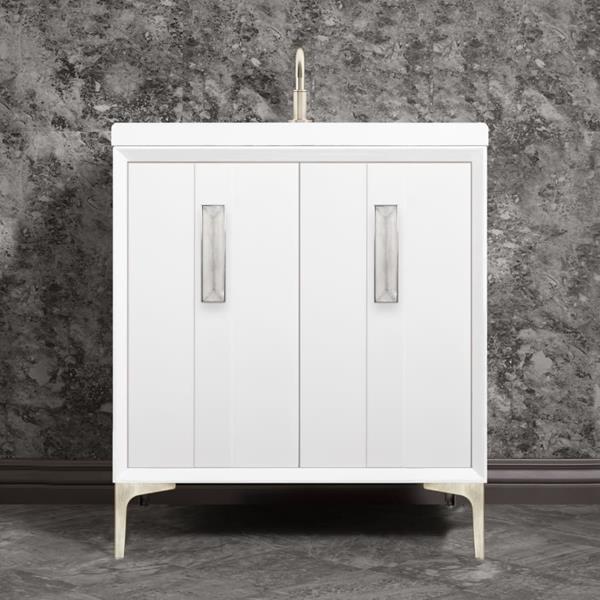 Linkasink - Tuxedo With 8 Inch Eglomise Prism Artisan Glass Hardware 30 Inch Wide White Vanity