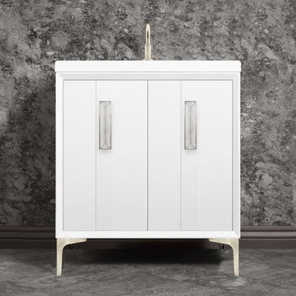 Linkasink - Tuxedo With 8 Inch Eglomise Prism Artisan Glass Hardware 30 Inch Wide White Vanity
