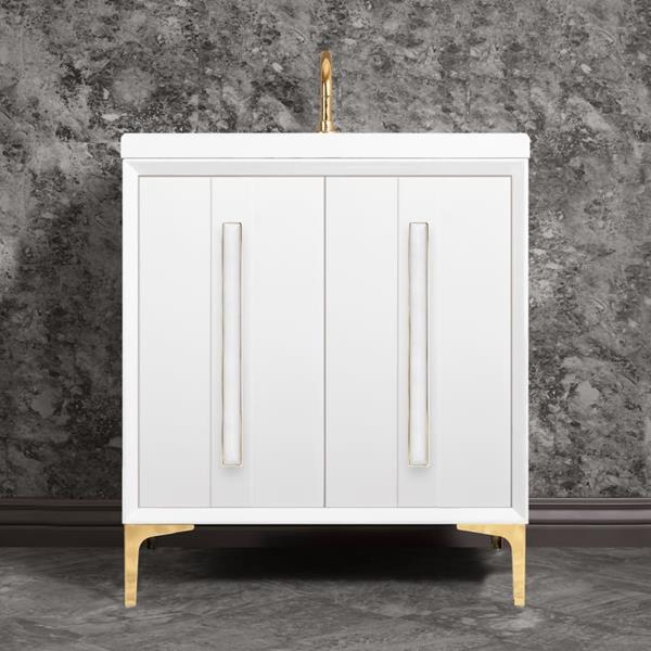 Linkasink - Tuxedo With 18 Inch White Prism Artisan Glass Hardware 30 Inch Wide White Vanity
