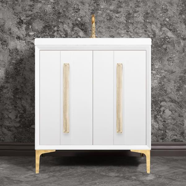 Linkasink - Tuxedo With 18 Inch Eglomise Prism Artisan Glass Hardware 30 Inch Wide White Vanity