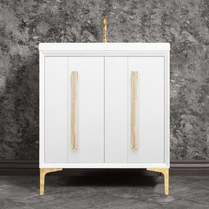 Linkasink - Tuxedo With 18 Inch Eglomise Prism Artisan Glass Hardware 30 Inch Wide White Vanity