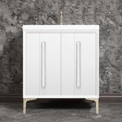 Linkasink - Tuxedo With 18 Inch White Prism Artisan Glass Hardware 30 Inch Wide White Vanity
