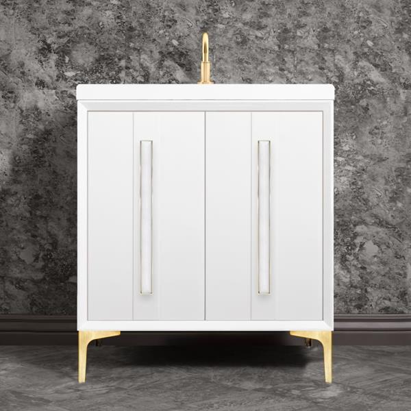 Linkasink - Tuxedo With 18 Inch White Prism Artisan Glass Hardware 30 Inch Wide White Vanity