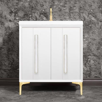 Linkasink - Tuxedo With 18 Inch White Prism Artisan Glass Hardware 30 Inch Wide White Vanity