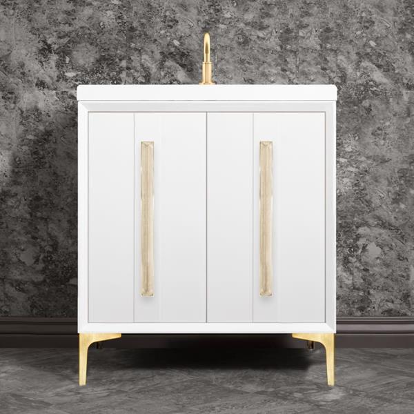 Linkasink - Tuxedo With 18 Inch Eglomise Prism Artisan Glass Hardware 30 Inch Wide White Vanity
