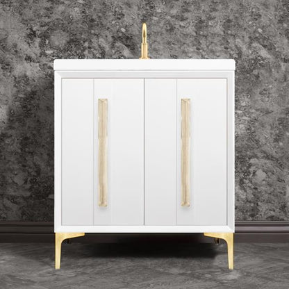 Linkasink - Tuxedo With 18 Inch Eglomise Prism Artisan Glass Hardware 30 Inch Wide White Vanity