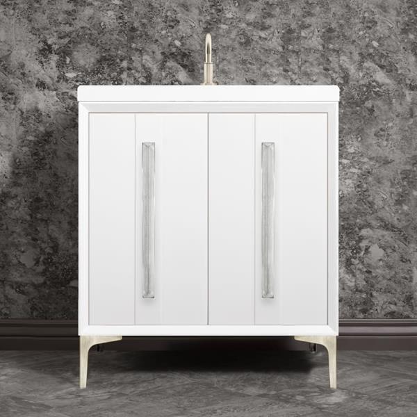Linkasink - Tuxedo With 18 Inch Eglomise Prism Artisan Glass Hardware 30 Inch Wide White Vanity