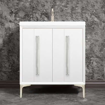 Linkasink - Tuxedo With 18 Inch Eglomise Prism Artisan Glass Hardware 30 Inch Wide White Vanity