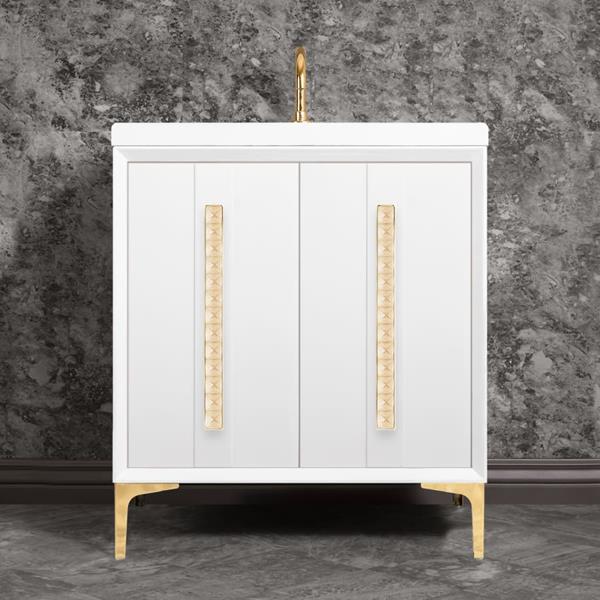 Linkasink - Tuxedo With 18 Inch Eglomise Pyramid Artisan Glass Hardware 30 Inch Wide White Vanity