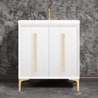 Linkasink - Tuxedo With 18 Inch Eglomise Pyramid Artisan Glass Hardware 30 Inch Wide White Vanity