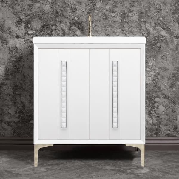 Linkasink - Tuxedo With 18 Inch White Pyramid Artisan Glass Hardware 30 Inch Wide White Vanity