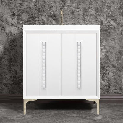 Linkasink - Tuxedo With 18 Inch White Pyramid Artisan Glass Hardware 30 Inch Wide White Vanity