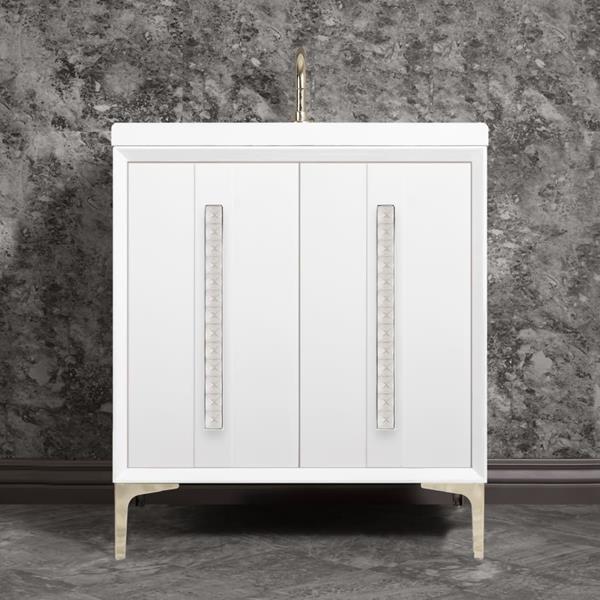 Linkasink - Tuxedo With 18 Inch Eglomise Pyramid Artisan Glass Hardware 30 Inch Wide White Vanity
